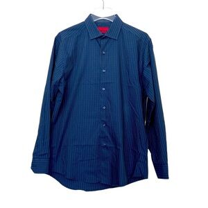 ALFANI Black/Gold Pinstriped Long Sleeve Dress Shirt. 15.5”-32/33 Fitted Medium